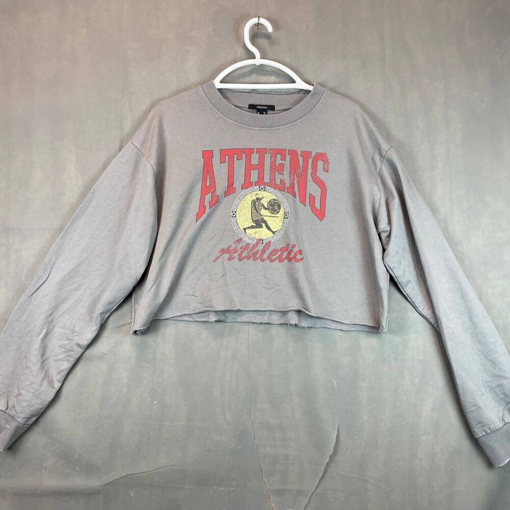 Athens Athletic Cropped Forever 21 Crop Sweatshirt Women XL Gray